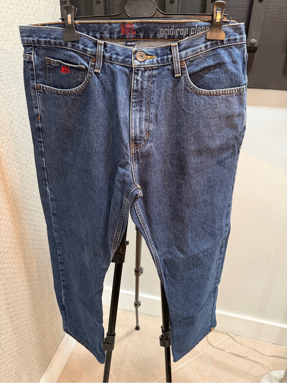 NFL Dolphin Straight-Leg Dark Blue Denim Jeans with Red/dolphin Logo